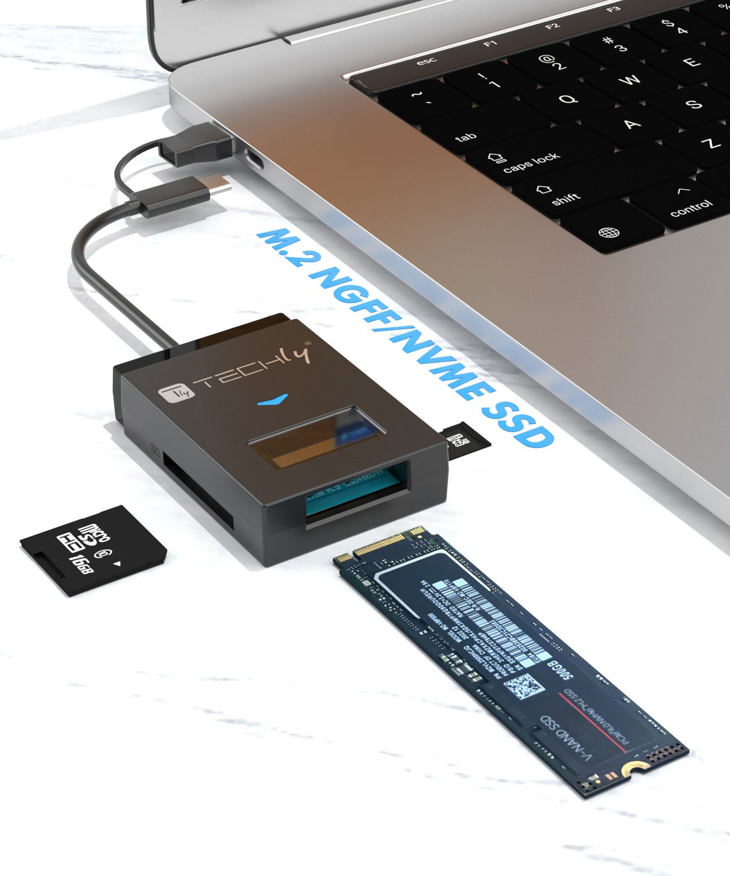 Adattatore USB-A/USB-C a NVME/SATA M.2 con Lettore Memorie SD/TF