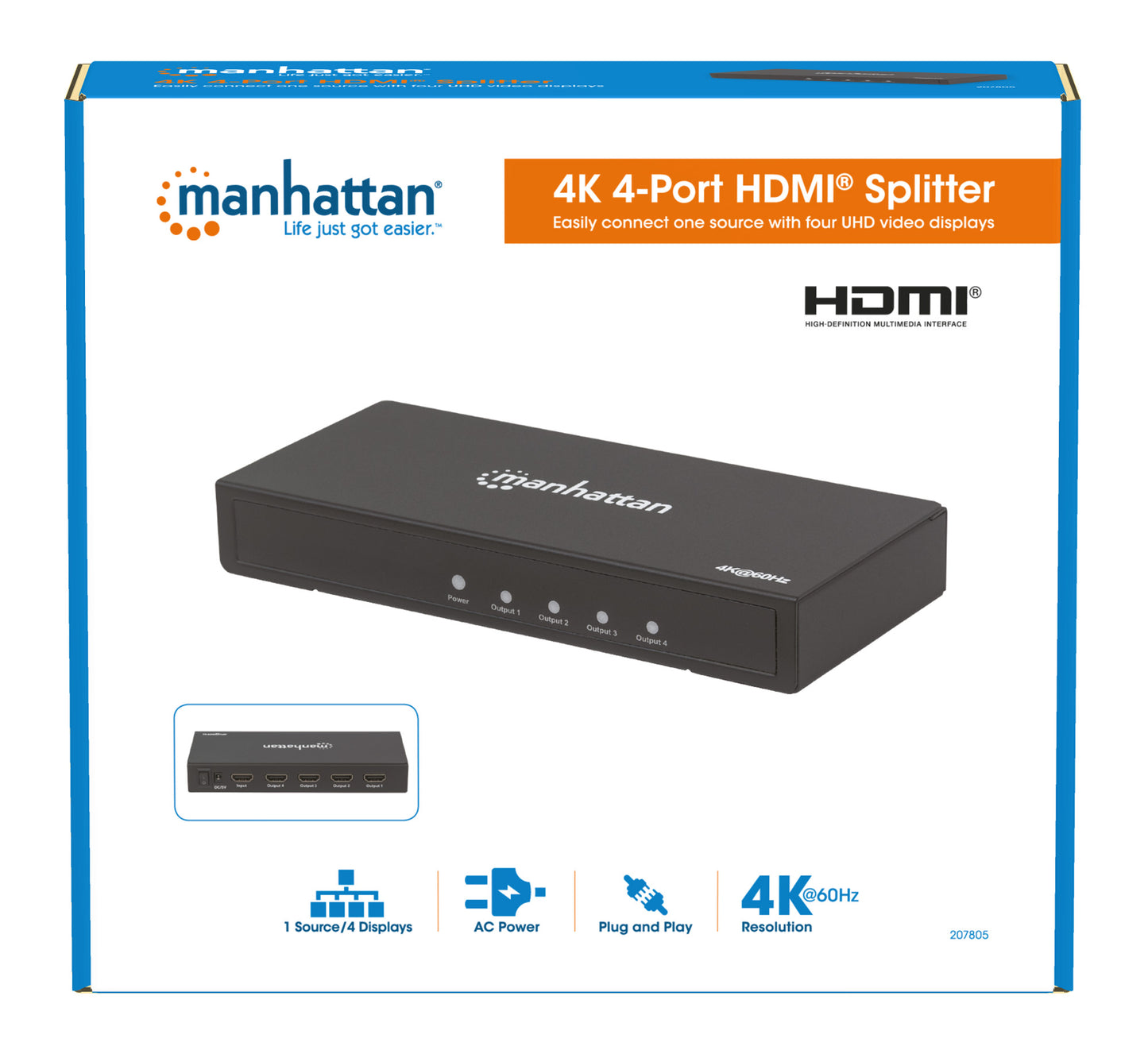 Splitter HDMI 2.0 4K UHD 3D 4 vie