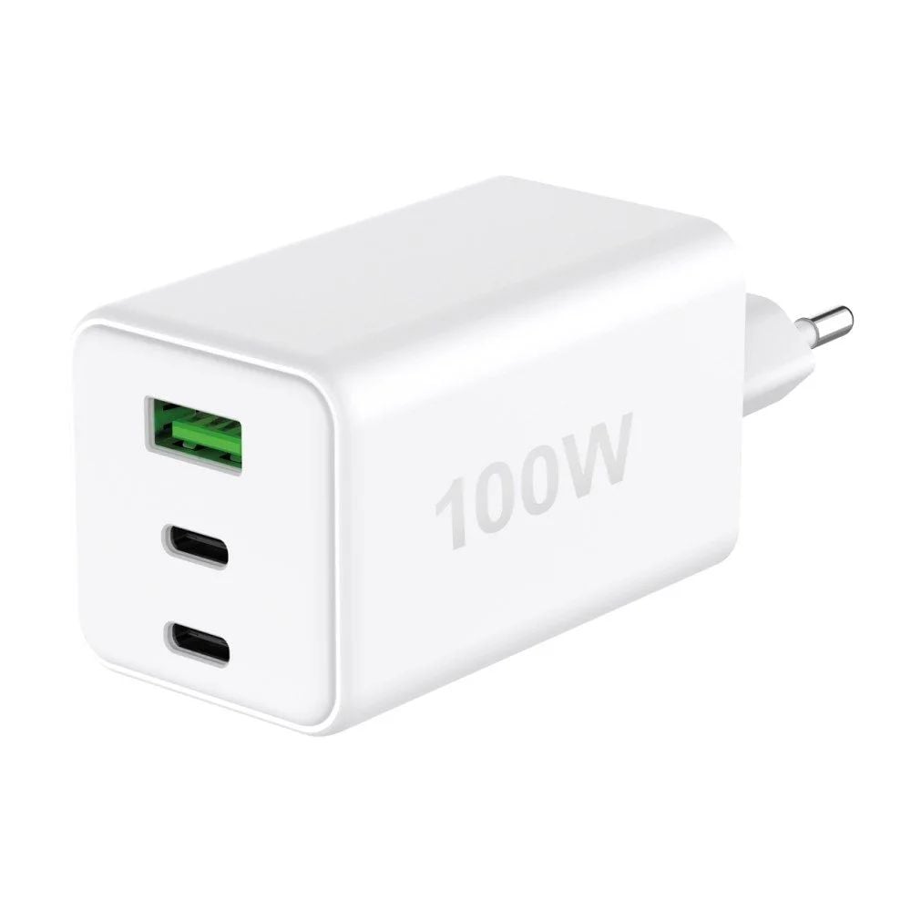 Caricatore Alimentatore GaN 100W 2x USB-C™ 1x USB-A Power Delivery Fast Charger Bianco