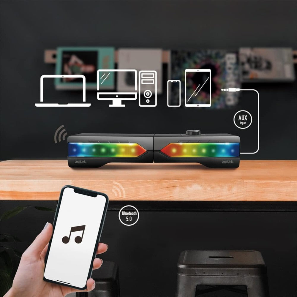 2 in 1 Gaming Sound System Soundbar e Speakers Bluetooth v5.0 Illuminazione RGB