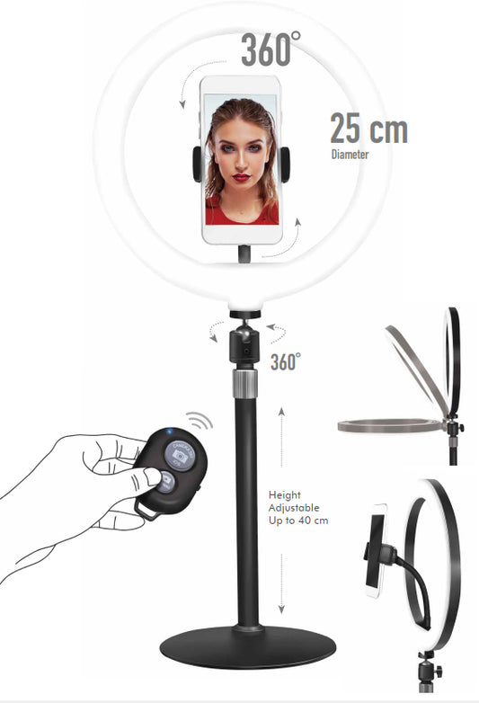 Luce LED Anello 25cm Regolazione Luminosità Stand Smartphone