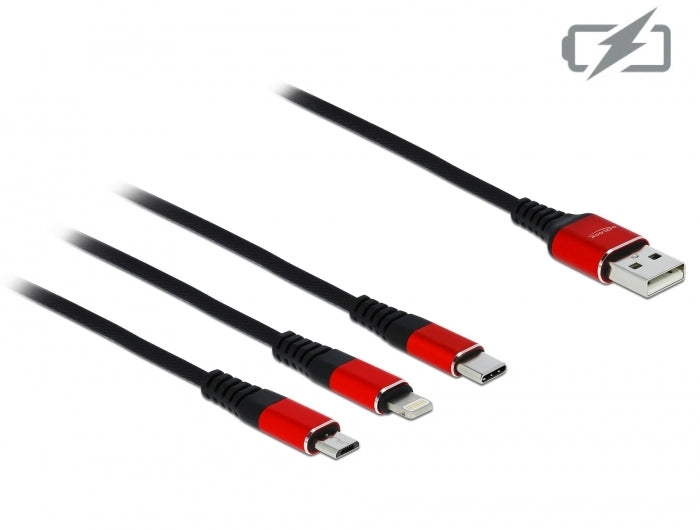 Cavo di Ricarica USB 3 in 1 Lightning Micro USB USB-C 1m Rosso