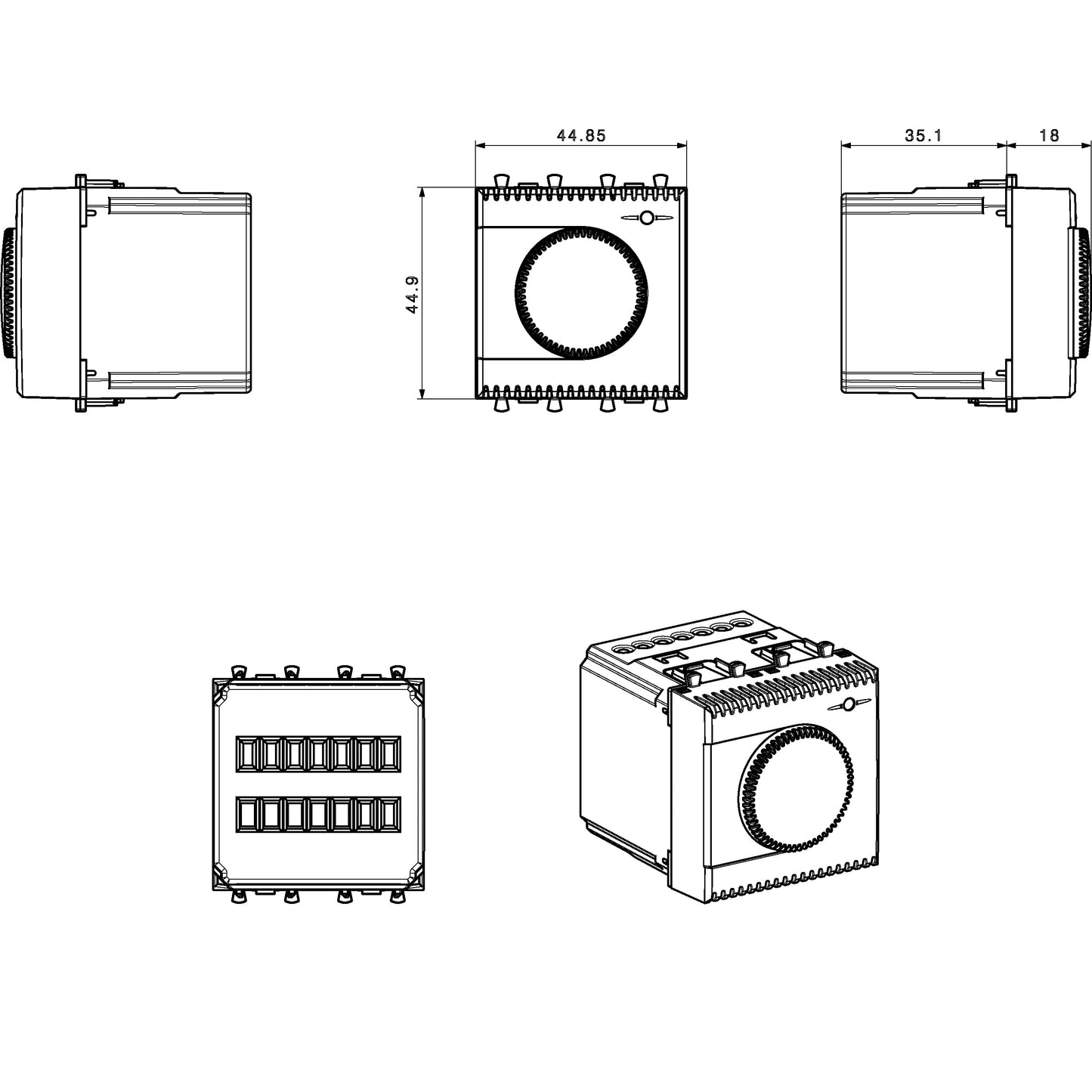 WHITEK S44 Termostato Elettronico con Manopola 230V NA+NC 5A 2 Moduli Bianco Opaco