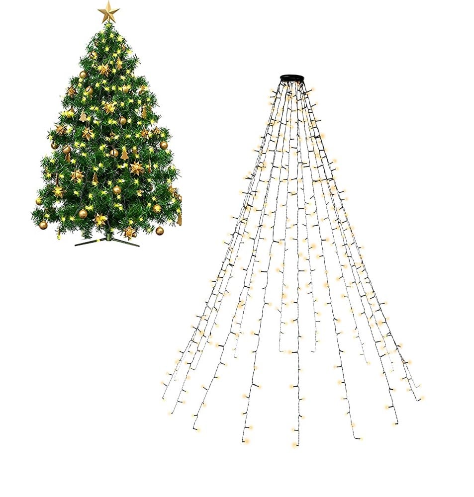 Catena Luminosa 400 Luci LED IP44 Bianco Caldo per Albero con Anello