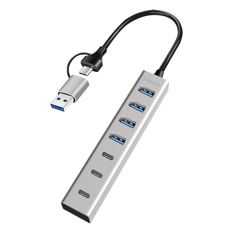 Hub USB 3.2 4 porte USB-A e 3 porte USB-C Alluminio Silver