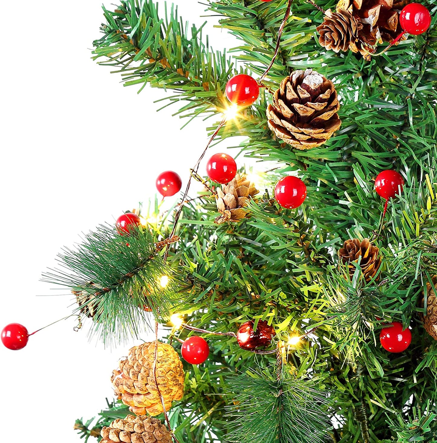 20 Luci LED in Filo d'argento Pigne e Bacche Rosse