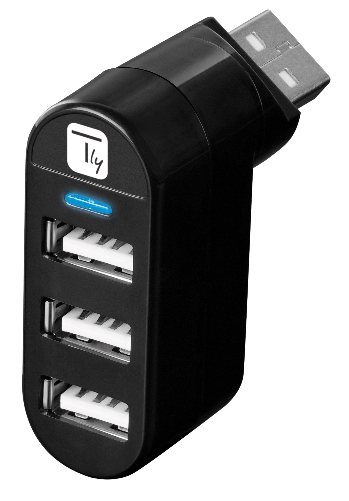 Mini Hub Rotante con 3 Porte USB 2.0 Nero