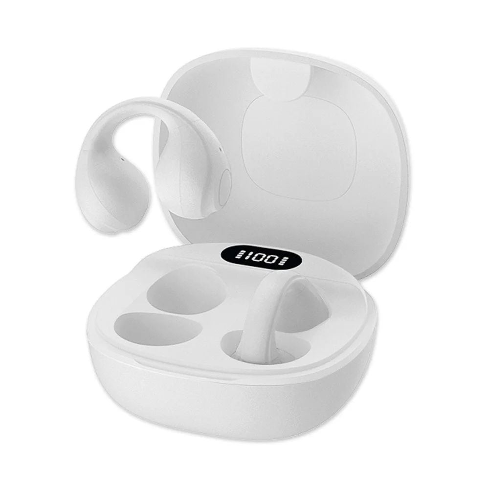 Cuffie Auricolari Wireless Aperte OWS con Custodia Smart Touch Screen LCD Bianco