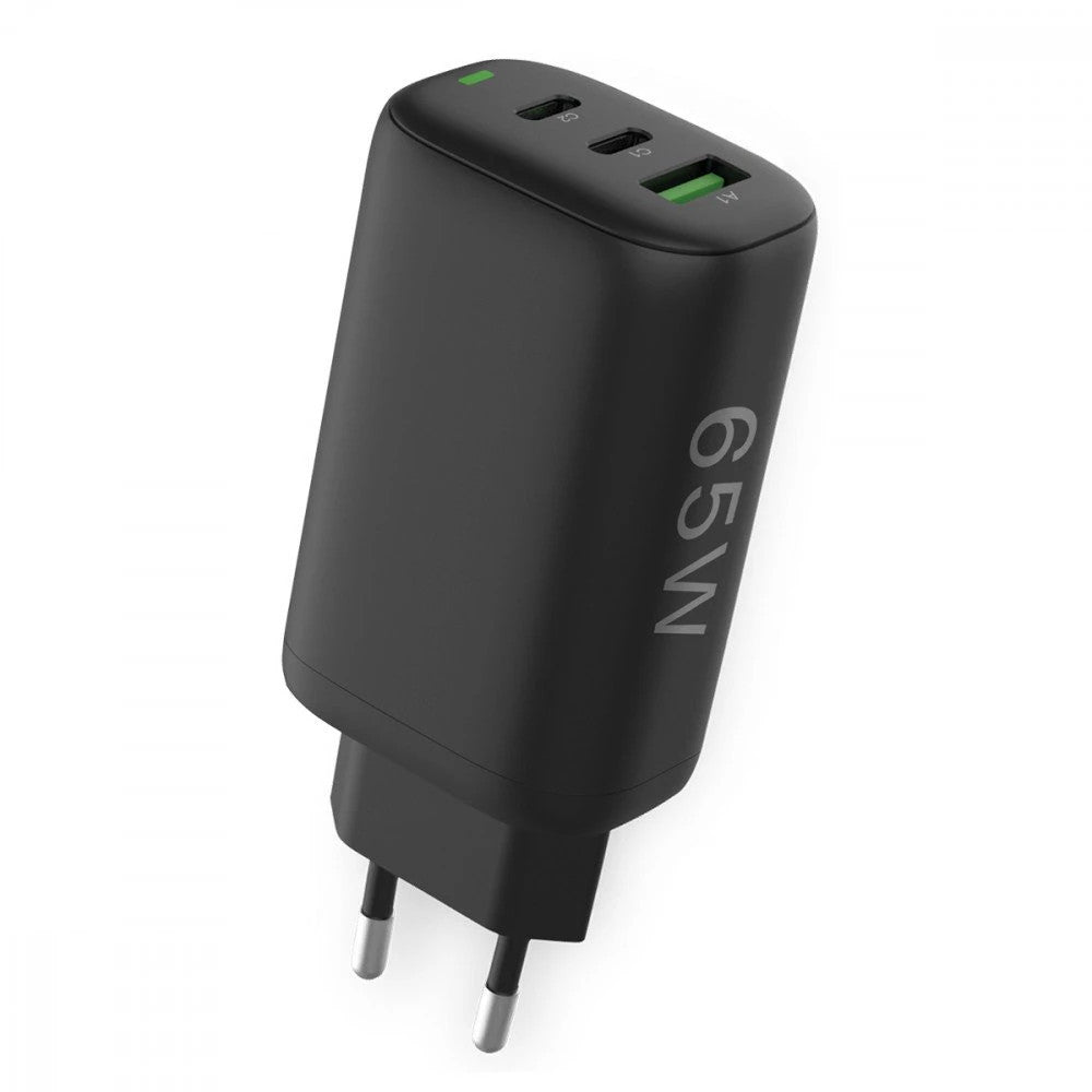 Caricabatterie GaN USB-A e 2 porte USB-C™ Power Delivery 65W Ricarica Rapida Nero