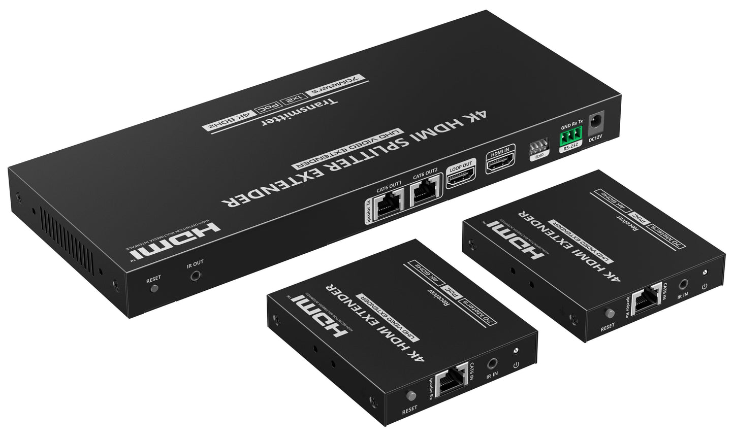 Splitter Extender HDMI 1x2 con IR su CAT6/6a/7 70 M