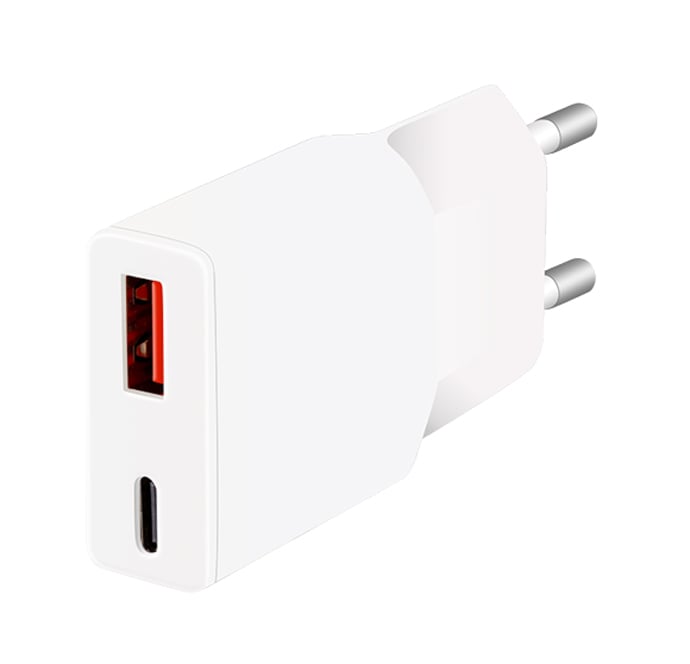 Caricatore Alimentatore GaN USB-C™ (PD) + USB-A (QC) da Muro 30W Bianco