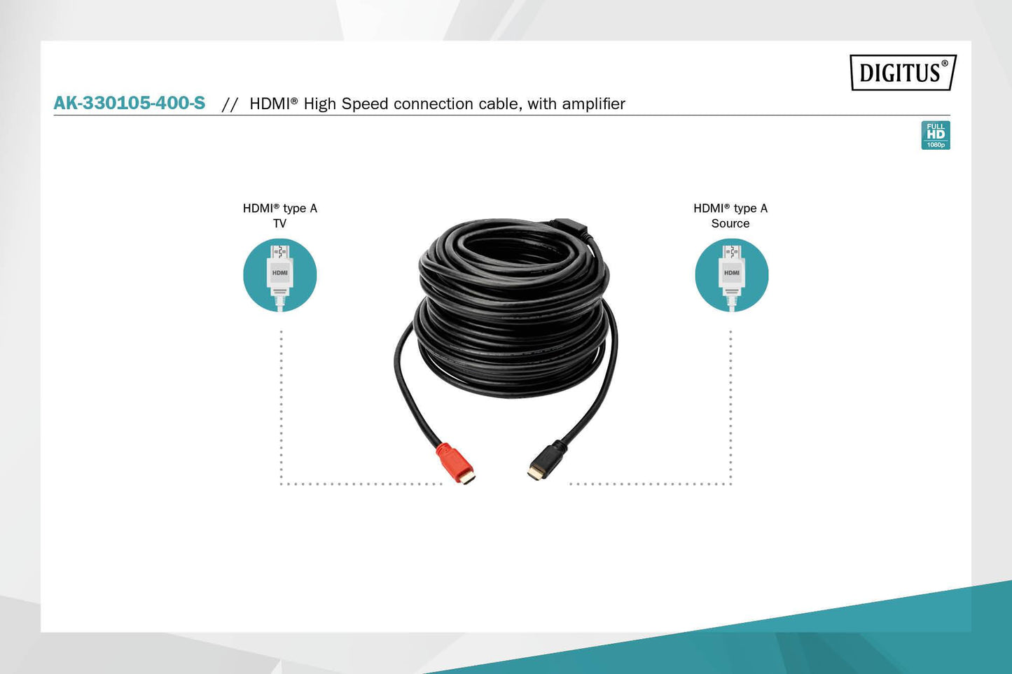 DIGITUS Cavo di collegamento HDMI High Speed, con amplificatore mt 40