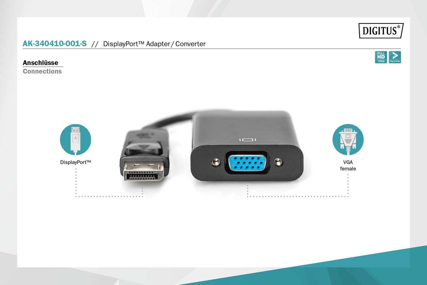 ADATTATORE VGA FEMMINA - DISPLAYPORT MASCHIO DIGITUS