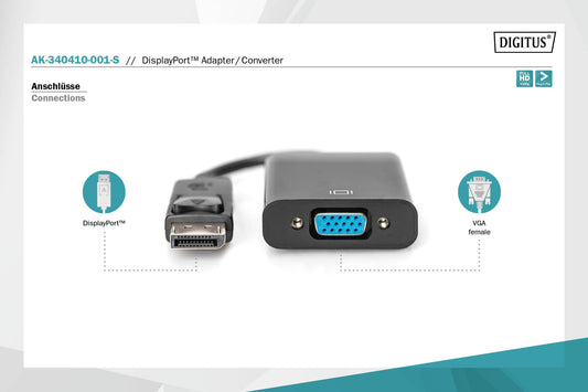 ADATTATORE VGA FEMMINA - DISPLAYPORT MASCHIO DIGITUS