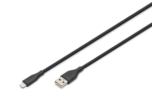 DIGITUS Cavo di collegamento in silicone Lightning, USB-A-Lightning 2 mt,nero