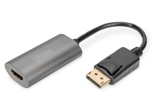 Convertitore Displayport - HDMI, 20 cm 8K/60Hz, grigio, alloggiamento in alluminio  DIGITUS