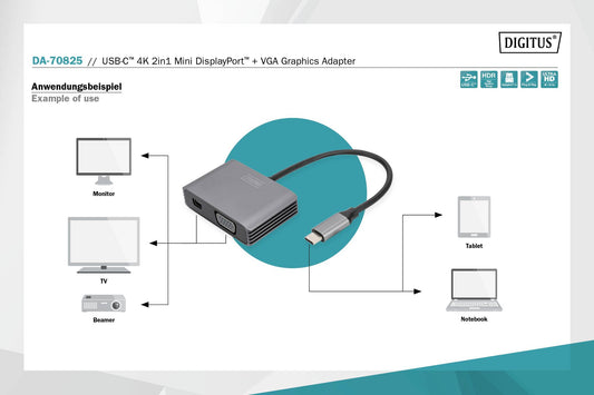DIGITUS Adattatore grafico USB-C™ 4K 2in1 Mini DisplayPort + VGA