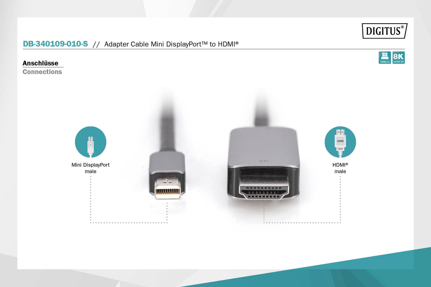 DIGITUS Cavo adattatore mini DisplayPort 8K, mini DP - HDMI tipo A mt 1