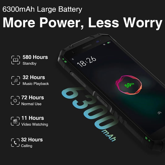 Smartphone rugged dispay 5.5’’, batteria 6300 mAh,  Ram 16 giga,  Rom 256 giga