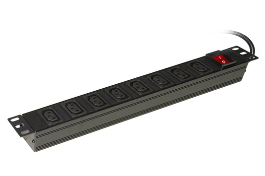 MULTIPRESA ALIMENTAZIONE PER RACK 19" CON 8 PRESE FEMMINA C13, SPINA SCHUKO CAVO MT 3