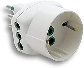 ADATTATORE TRIPLO CON SPINA ITALIANA TRIPOLARE 10A, 2 PRESE TRIPOLARI ITALIANE 10A E 1 PRESA TRIPOLARE ITALIANA/SCHUKO 10A