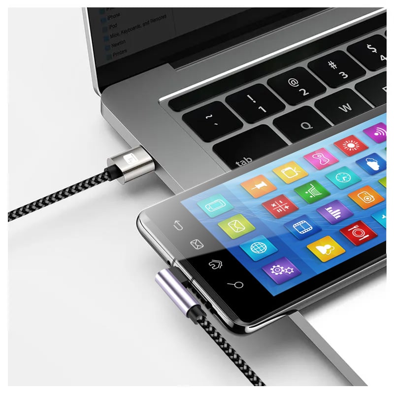 Cavo USB A Maschio 2.0 / USB-C Maschio Angolato 3A 1 m Alluminio