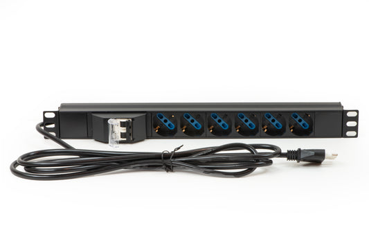 MULTIPRESA ALIMENTAZIONE PER RACK 19" CON 6 PRESE UNIVERSALI TRIPOLARI/SCHUKO MAGNETOTERMICA CAVO MT 3