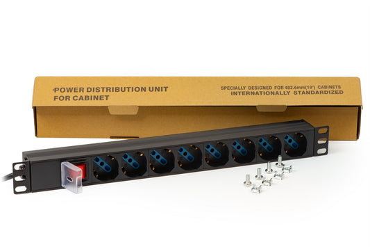 MULTIPRESA DA RACK 19" 8 PRESE UNIVERSALI CON INTERRUTTORE SPINA ITALIANA 16A