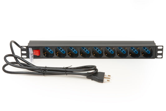 MULTIPRESA DA RACK 19" 9 PRESE UNIVERSALI CON INTERRUTTORE SPINA ITALIANA 16A