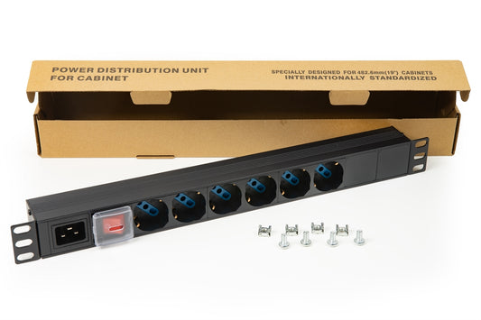 MULTIPRESA DA RACK 19" 6 PRESE UNIVERSALI CON CAVO ALIMENTAZIONE C14 MASCHIO REMOVIBILE