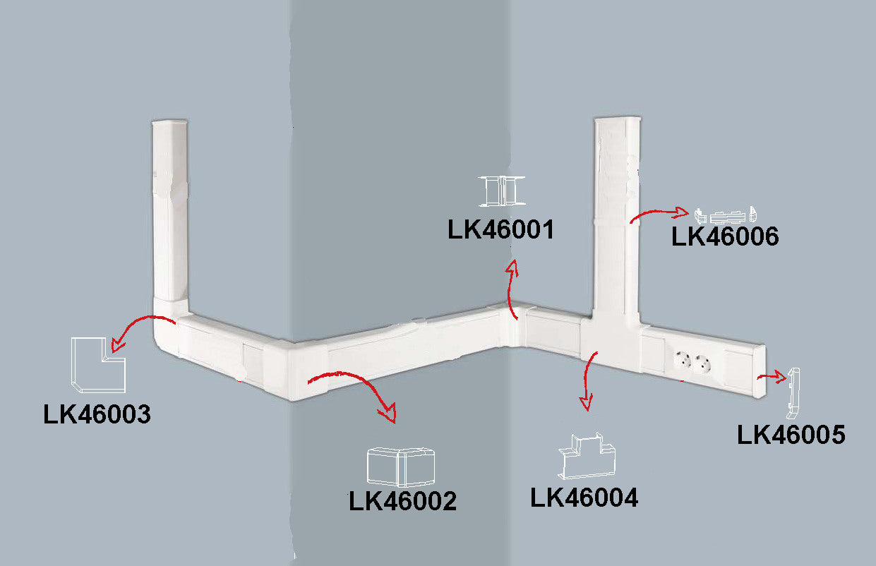 CANALINA PASSACAVI DA MURO MM 46x18 LUNGHEZZA MT 2 BIANCO CON COPERCHIO SCORREVOLE