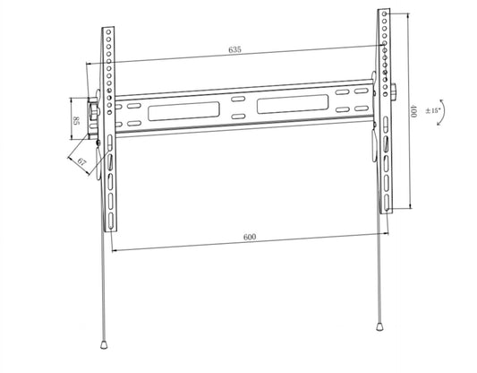 STAFFA A MURO PER TV FINO A 60 KG, DA 37 A 70" FINO A VESA 400X600 67 MM DISTANZA DAL MURO ORIENTAMENTO ALTO/BASSO 15°