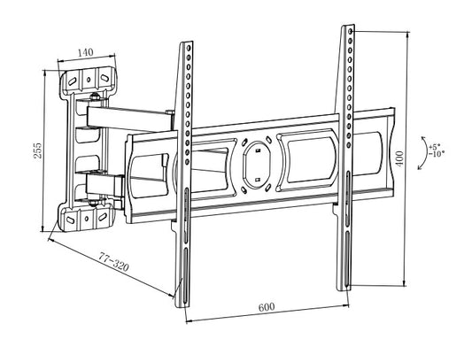 STAFFA A MURO PER TV FINO A 40 KG, DA 37 A 70" FINO A VESA 400X600 CON 3 SNODI ORIENTAMENTO ALTO/BASSO 5-10° ORIENTAMENTO LATERALE 45°