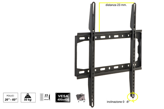 STAFFA A MURO ULTRA SLIM SUPPORTO TV 26-60" LED/LCD FINO A 50 KG E VESA 400X400