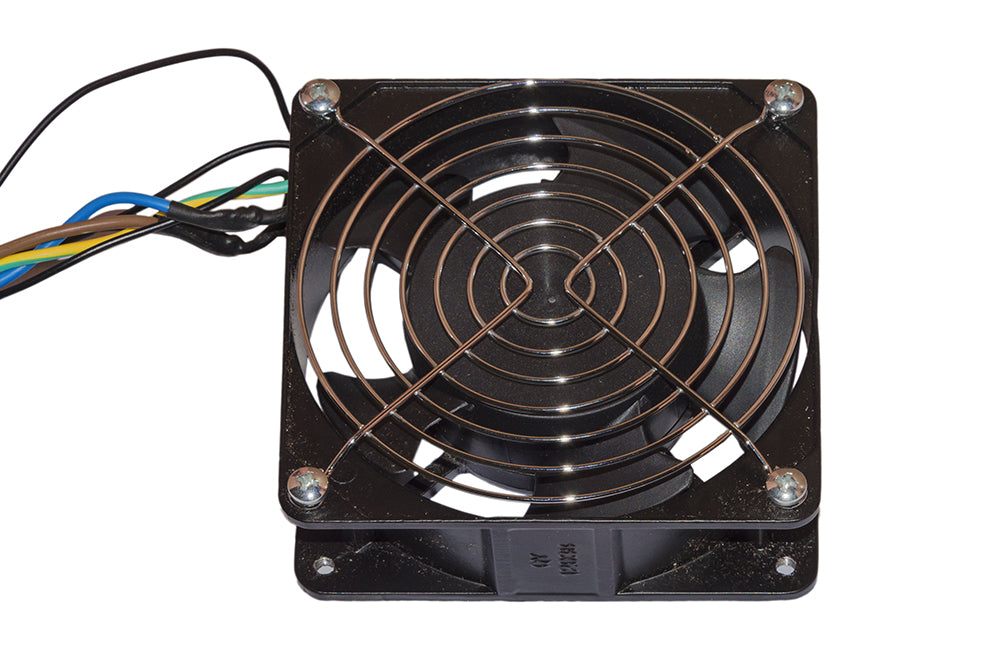 VENTOLA 120x120X38 220 VOLT COLORE NERO CON CAVO MT 2 SPINA ITALIANA CON GRIGLIA
