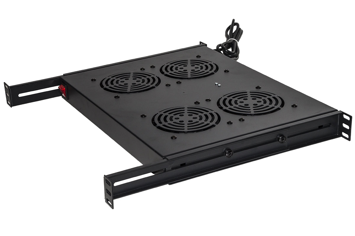 RIPIANO PER ARMADI RACK 19" CON 4 VENTOLE NERO 4 AGGANCI 483x330x44mm CON TERMOSTATO