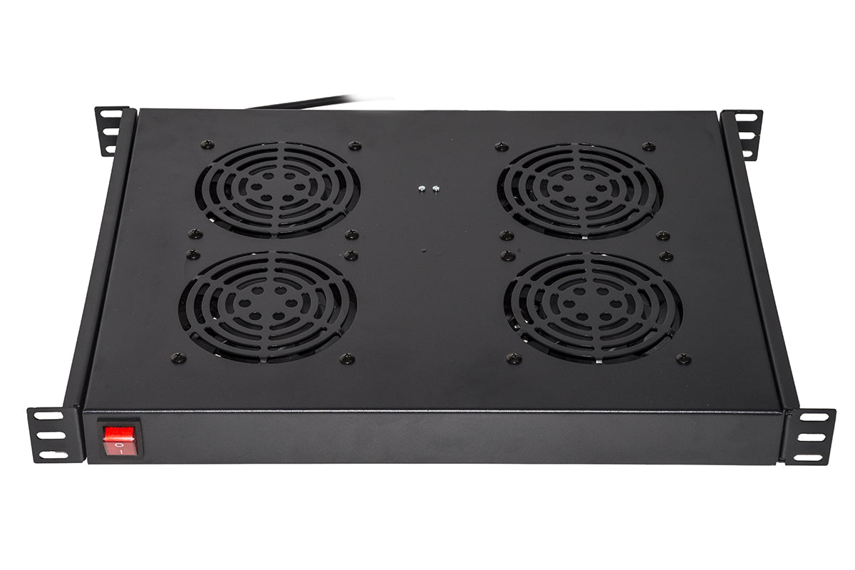 RIPIANO PER ARMADI RACK 19" CON 4 VENTOLE NERO 4 AGGANCI 483x330x44mm CON TERMOSTATO