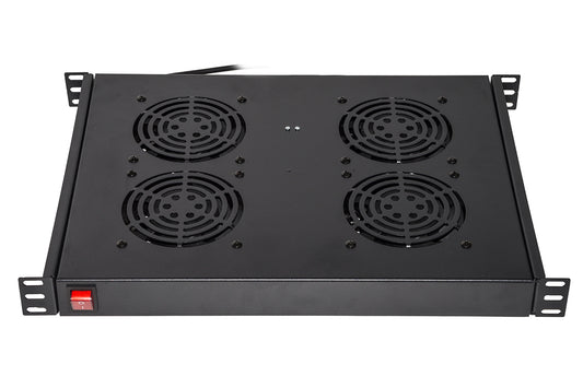 RIPIANO PER ARMADI RACK 19" CON 4 VENTOLE NERO 4 AGGANCI 483x330x44mm CON TERMOSTATO