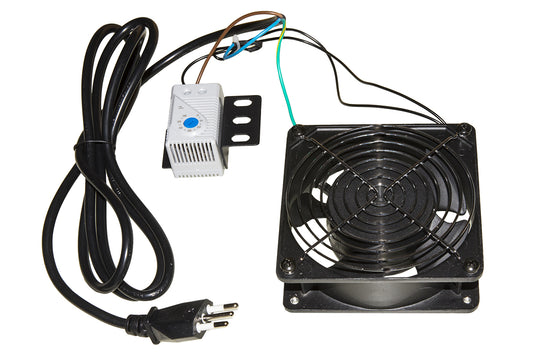 VENTOLA 220 VOLT 120X120 MM UNIVERSALE COLORE NERO PER ARMADI RACK CON TERMOSTATO E CAVO DI ALIMENTAZIONE