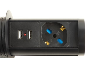 MULTIPRESA DA TAVOLO ESTRAIBILE CON UNA PORTA UNIVERSALE ITA/SCHUKO, CARICABATTERIE SENZA FILI E 2 PORTE USB