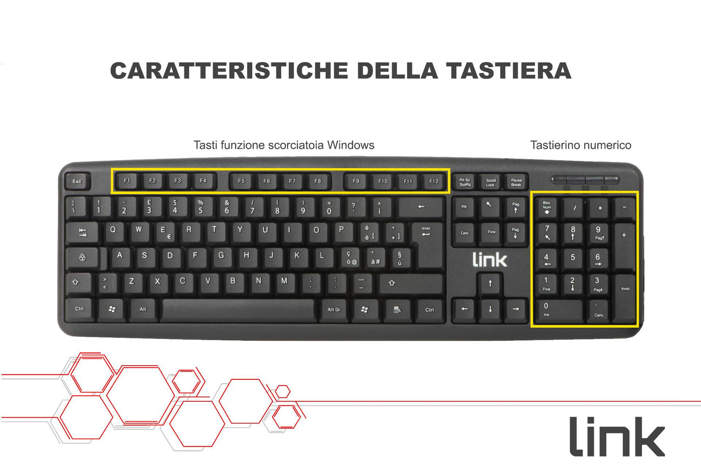 TASTIERA ITALIANA USB 108 TASTI COLORE NERO IN ECOPLASTICA