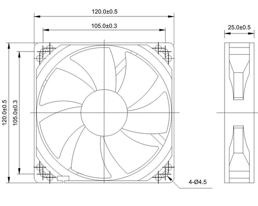 VENTOLA 120X120X25 12 VOLT CONNETTORE 3 FILI