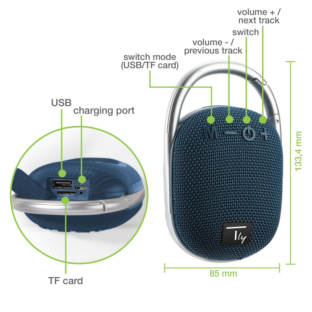 Mini Altoparlante Wireless BT V5.3 Speaker Luce LED Vivavoce TF USB Blu
