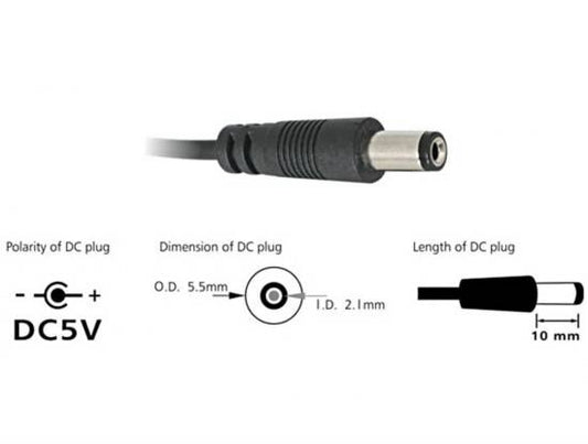 CAVO ALIMENTAZIONE USB CONNETTORE DC 5.5 x 2.1 MM MT 1 DELOCK