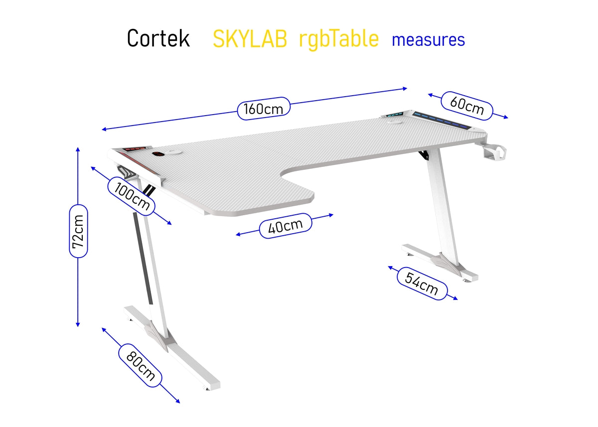 Tavolo Cortek gaming L-SHAPE RGB 160cm white