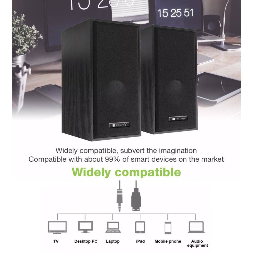 Set Altoparlanti in Legno per Notebook e PC USB2.0 e Jack 3,5mm