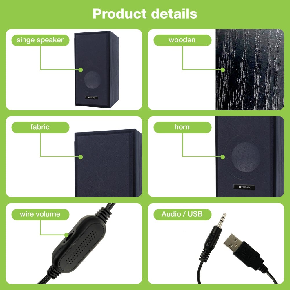 Set Altoparlanti in Legno per Notebook e PC USB2.0 e Jack 3,5mm