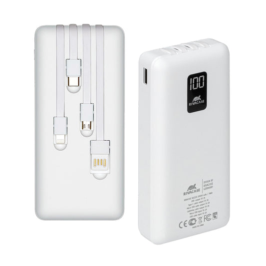 Battery Bank 20.000 mAh per smartphone e Tablet con 4 cavi di connessione integrati