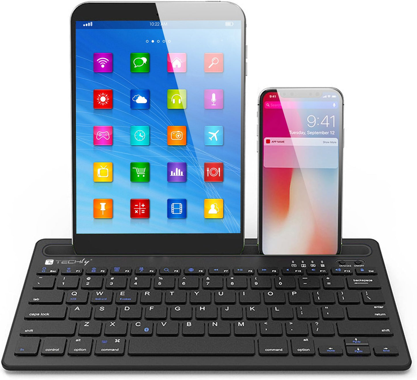 Mini Tastiera Wireless 78 Tasti a 2 Canali con Tasti di Scelta Rapida e Stand per Tablet