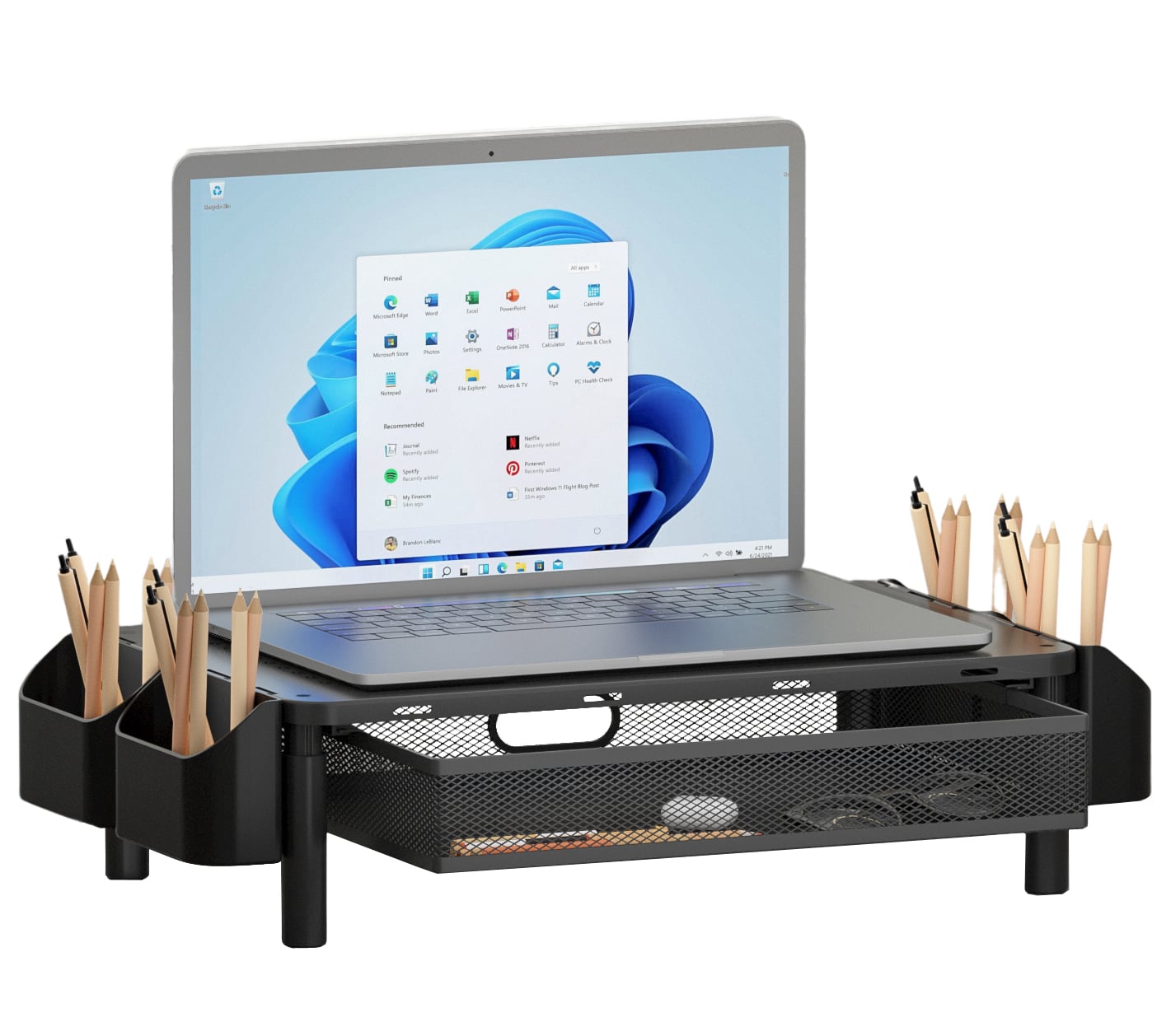 Supporto per Monitor Ergonomico Regolabile a 3 Altezze con Cassetto e Portaoggetti